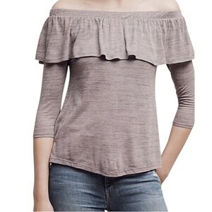 Anthropologie Dolan Left Coast Collection Charla Taupe Off-Shoulder Ruffle Top M